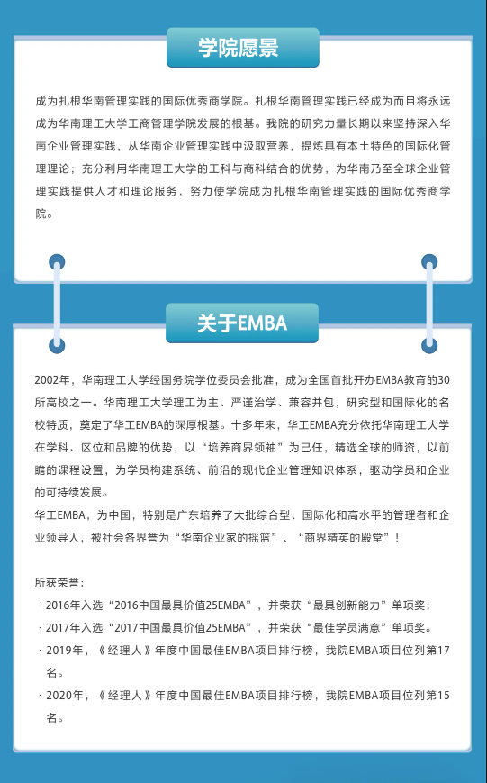 华南理工大学2022高级管理人员工商管理硕士（EMBA）招生简章